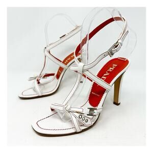 Prada Vintage White Leather Strappy Heeled Sandals Womens Size 37.5